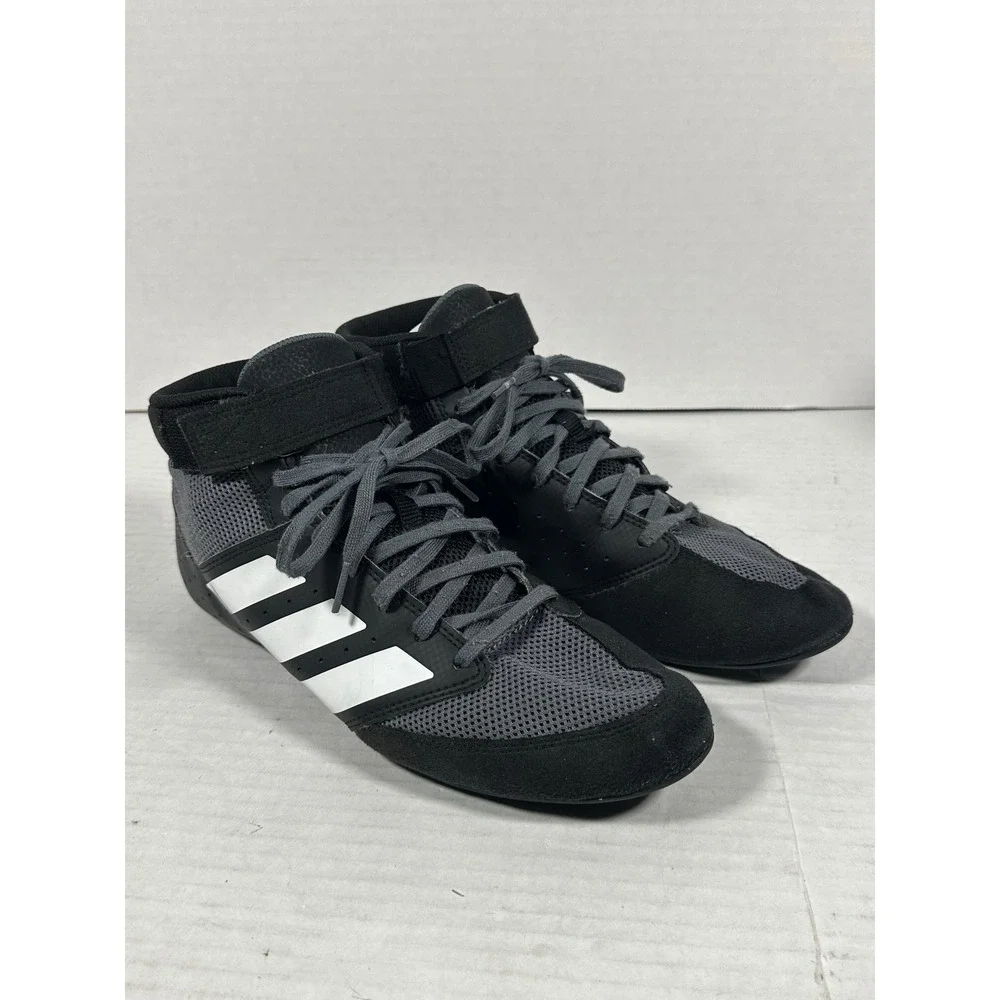 Adidas Mat‎ Hog 2 Wrestling Shoes Mens 9 Black White Grey FZ5391 Mid Top